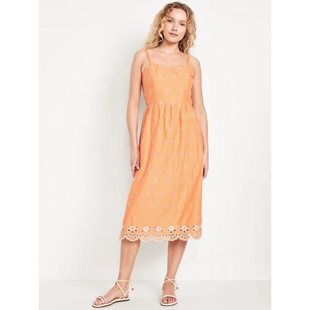 Old Navy Orange Eyelet Embroidered Midi Cami Dress NWT Size XS